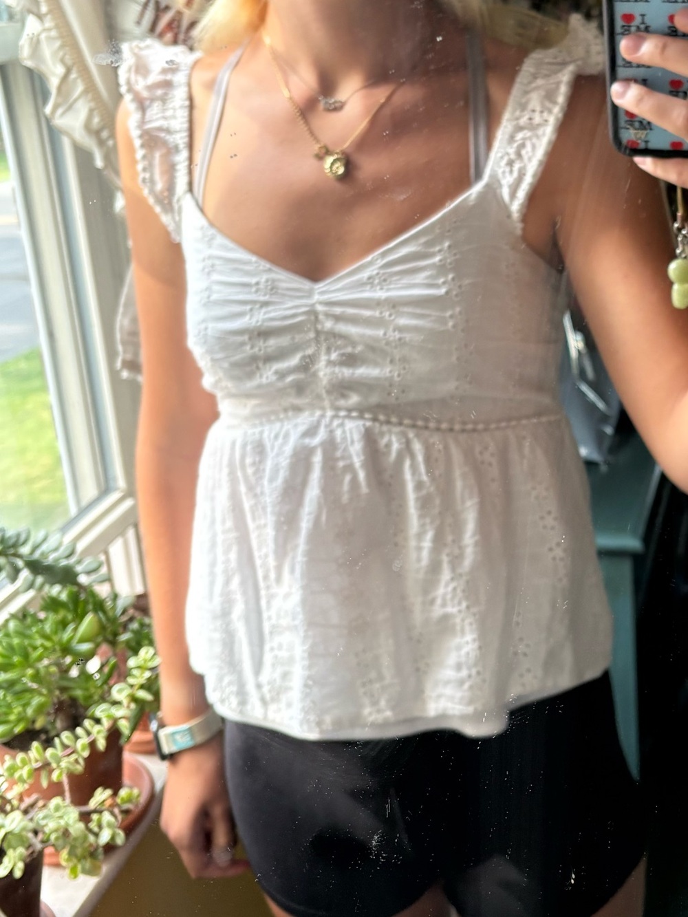 Women's White Lace-Trim Peplum Tank Top